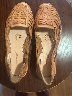 Woven Leather Slip-On Flats in Tan